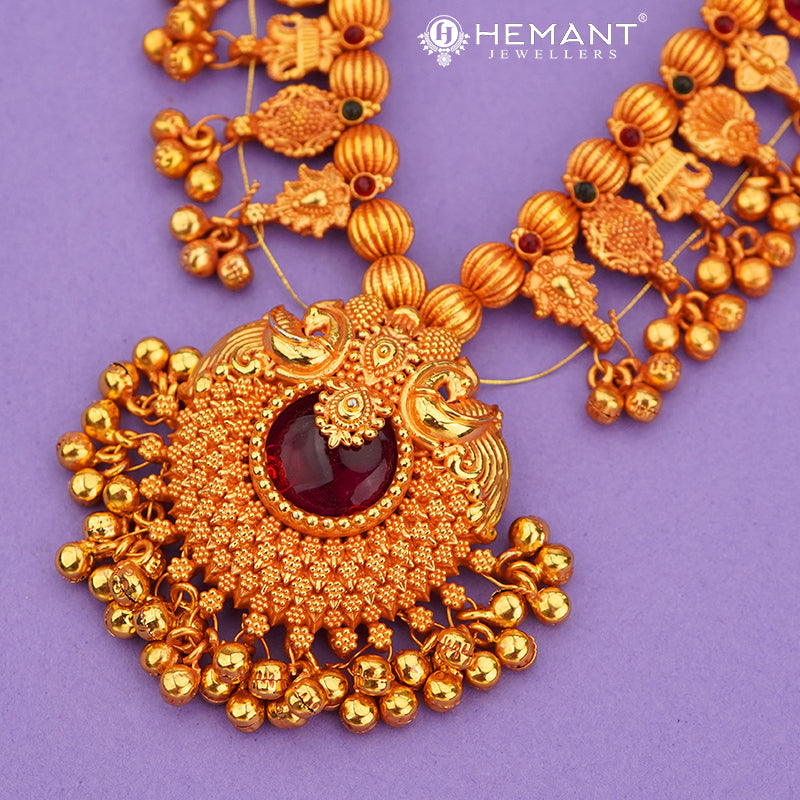 Traditional Maharashtrian Kolhapuri Antique Finish Saaj Geru 4 Panadi 23 Pan Saj Laxmi RG A (with earrings)