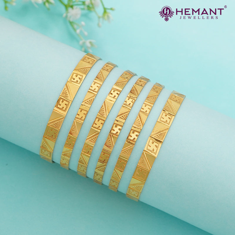 Traditional Forming Gold Patli and Bilwar Bangle Set with Pankha and Swastik Design - Perfect for Everyday Wear (पाटली आणि बिलवार बँगल्स सेट)