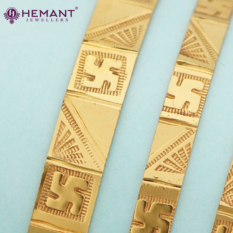 Traditional Forming Gold Patli and Bilwar Bangle Set with Pankha and Swastik Design - Perfect for Everyday Wear (पाटली आणि बिलवार बँगल्स सेट)