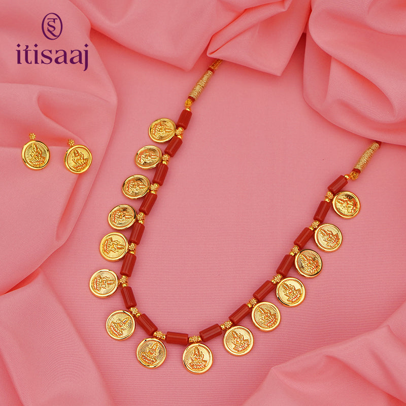 Traditional Maharashtrian Kolhapuri Micro Gold Plated 15 Coin Putali Har