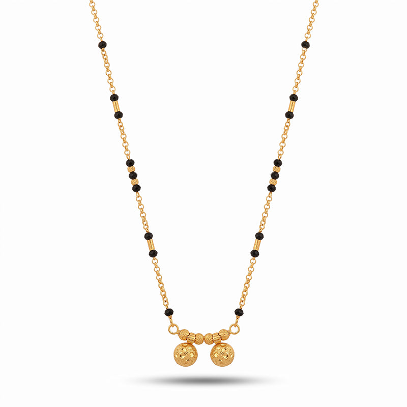 Traditional Micro Gold Plated Vati Mangalsutra with Black Bead Chain - 3883