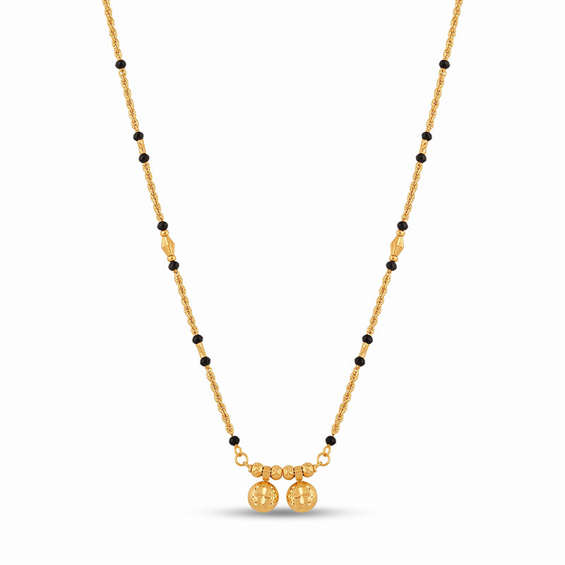 Traditional Micro Gold Plated Vati Mangalsutra with Black Bead Chain - 3885