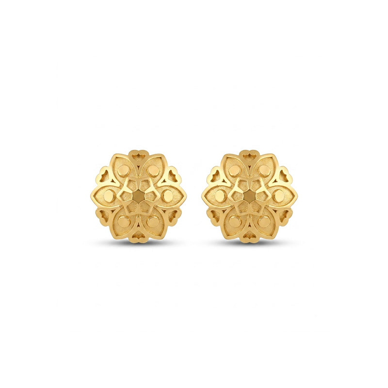 Micro Gold Plated Circular Floral Filigree Stud Earrings - 3945