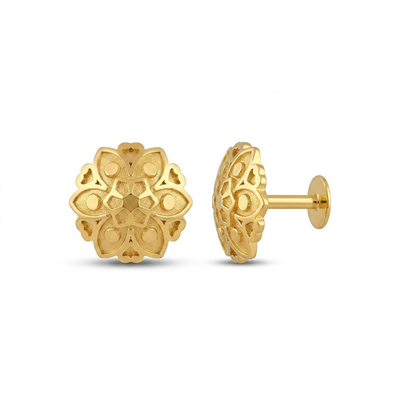 Micro Gold Plated Circular Floral Filigree Stud Earrings - 3945