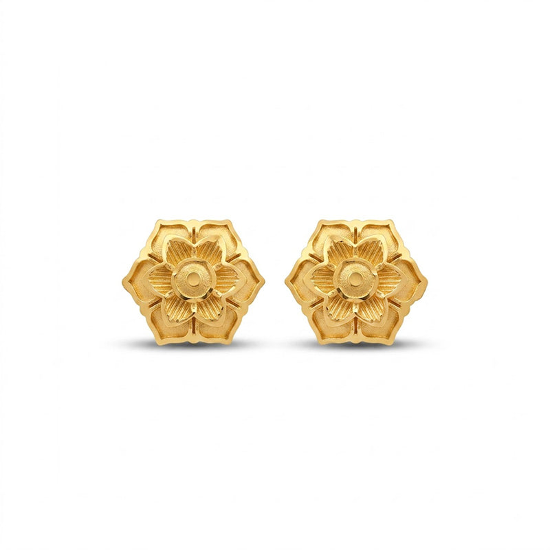 Micro Gold Plated Circular Floral Filigree Stud Earrings - 3980
