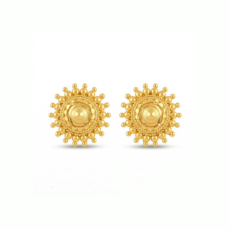 Micro Gold Plated Circular Floral Filigree Stud Earrings - 3993