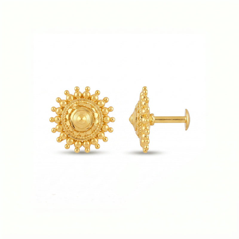 Micro Gold Plated Circular Floral Filigree Stud Earrings - 3993