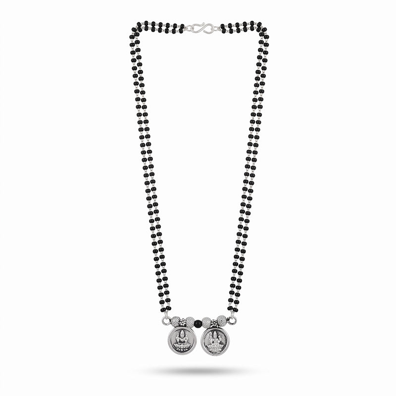 Traditional Micro Gold Plated Double Strand Laxmi Wati Short Mangalsutra with Earrings (Oxidized Silver) - 4052
