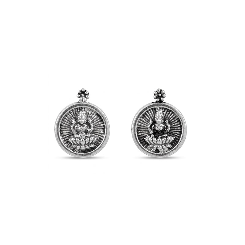 Traditional Micro Gold Plated Double Strand Laxmi Wati Short Mangalsutra with Earrings (Oxidized Silver) - 4052