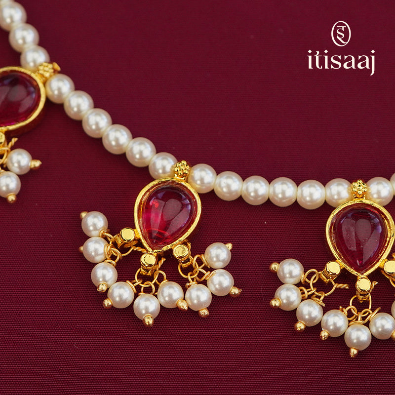 Traditional Maharashtrian Moti Mala 9 Panadi (with Earrings) - 4092