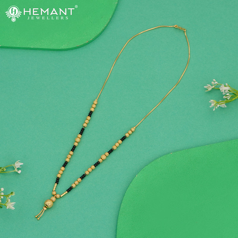 Elegant Short Mangalsutra Necklace with Carved Gold Beads - 4117