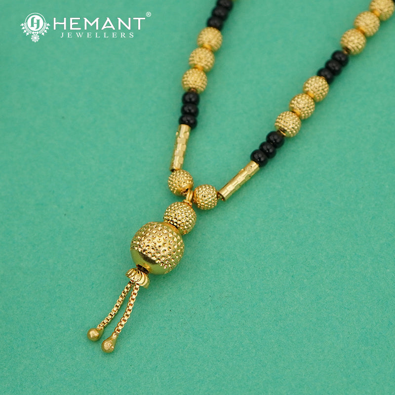 Elegant Short Mangalsutra Necklace with Carved Gold Beads - 4117