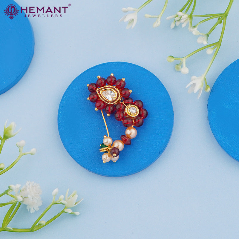 Traditional Maharashtrian Kolhapuri Micro Gold Plated Nath Red(Nose Pin)