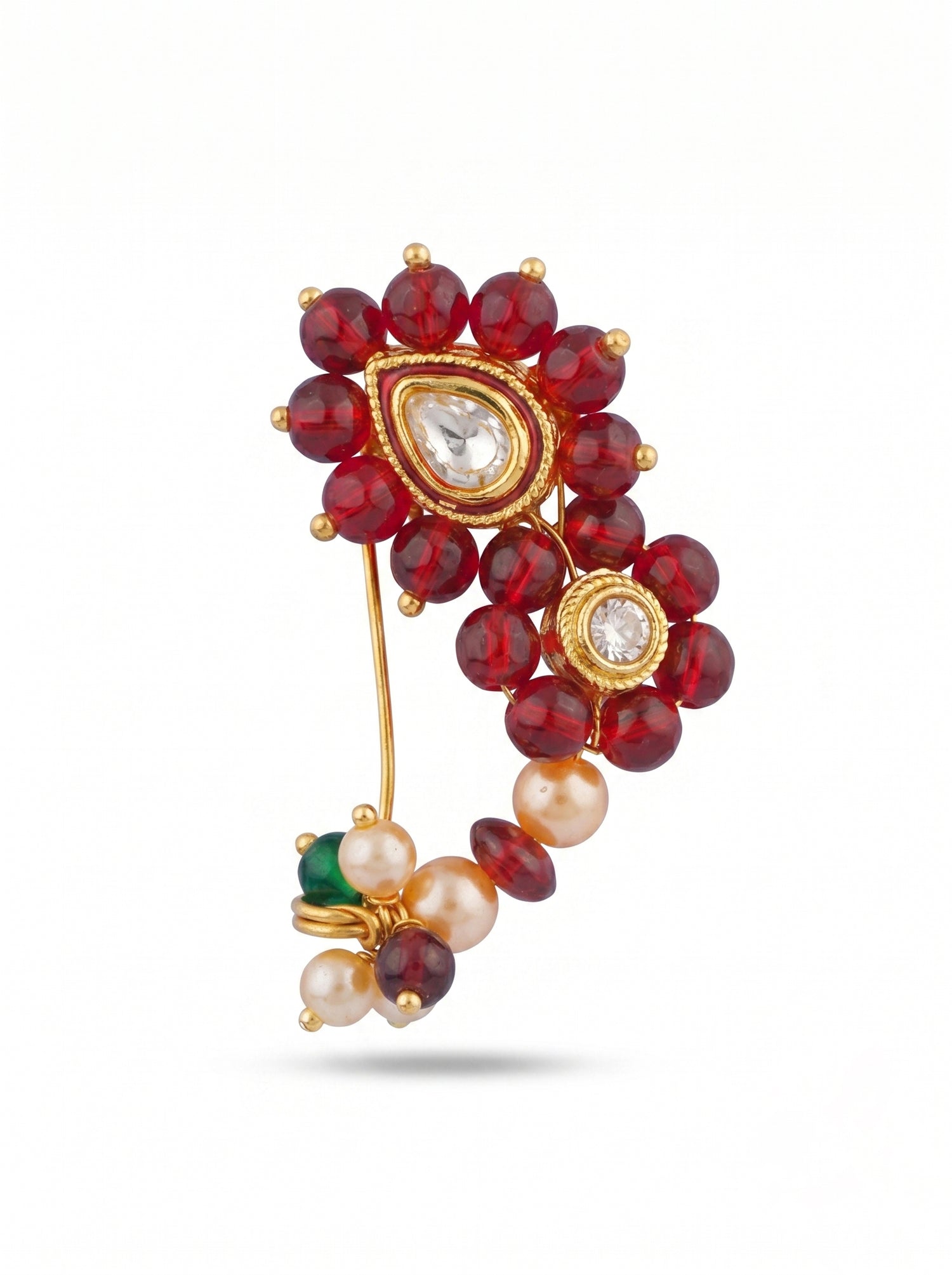 Traditional Maharashtrian Kolhapuri Micro Gold Plated Nath Red(Nose Pin) - Pressing/Clip-on