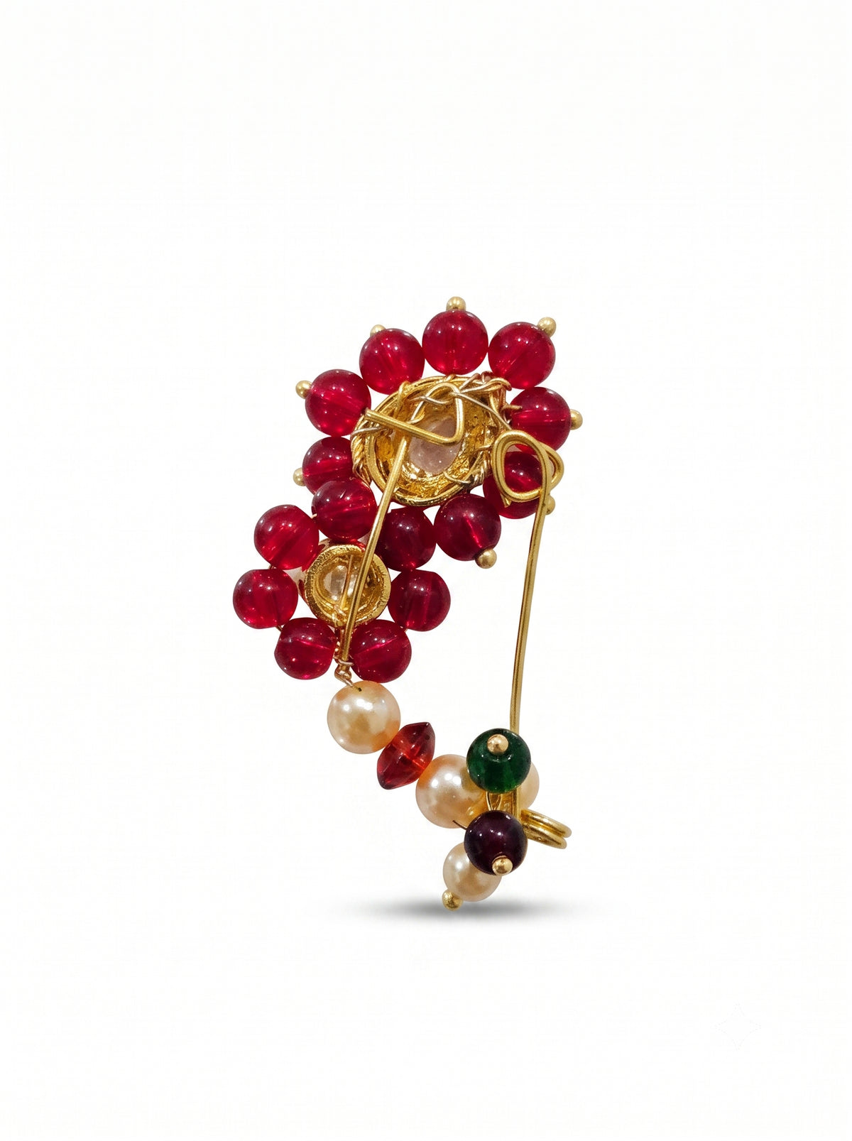 Traditional Maharashtrian Kolhapuri Micro Gold Plated Nath Red(Nose Pin) - Pressing/Clip-on