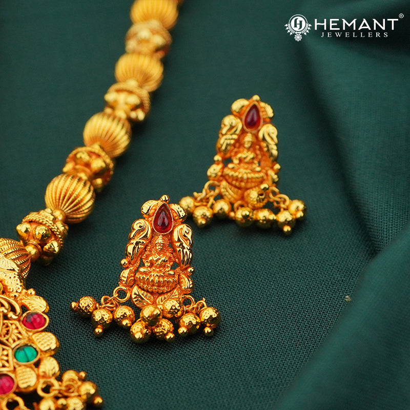Goddess Lakshmi Temple Necklace Set – Antique Micro Gold Plated - 4129