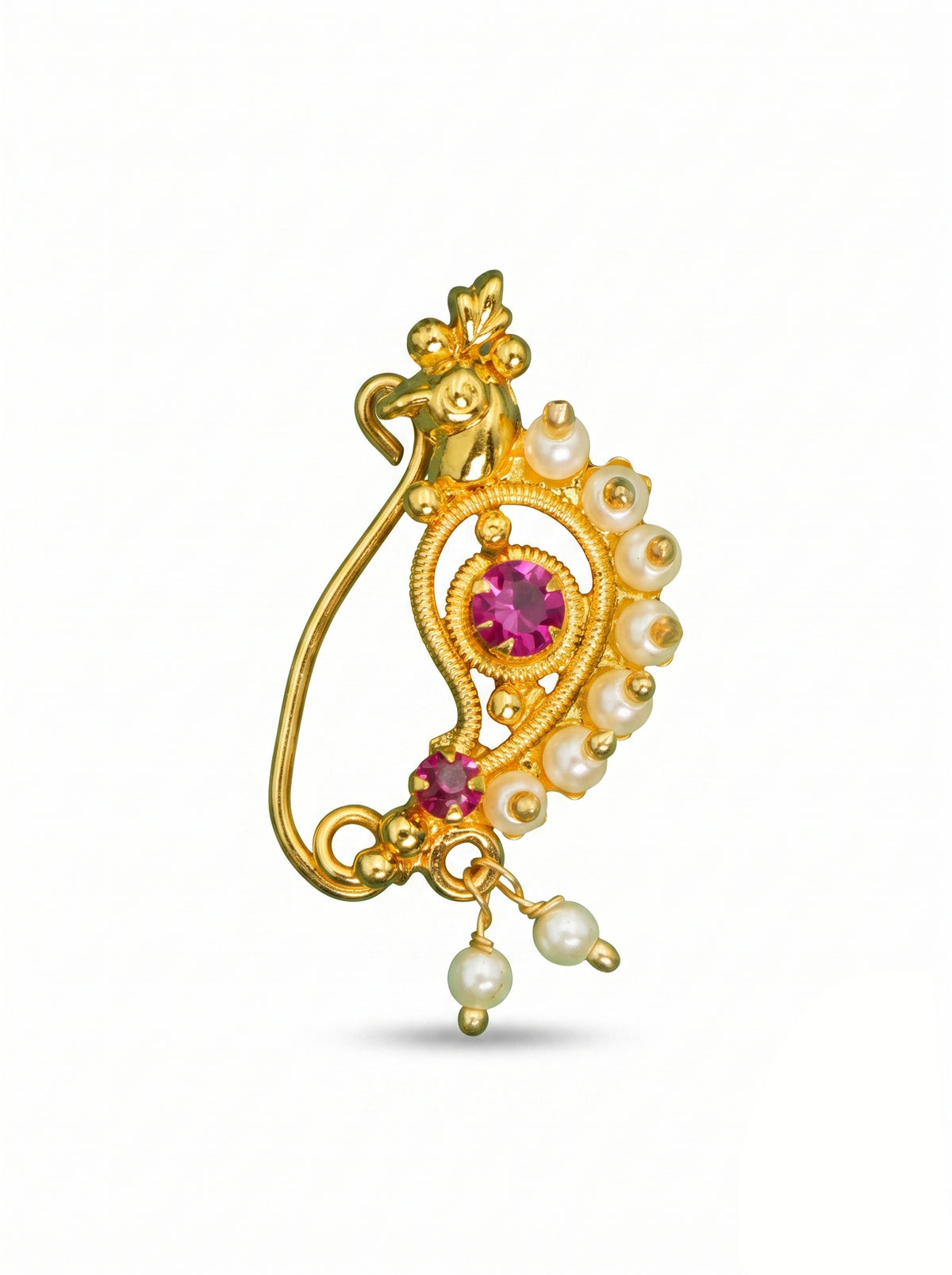 Traditional Maharashtrian Kolhapuri Micro Gold Plated Nath H Peacock (Nose Pin)