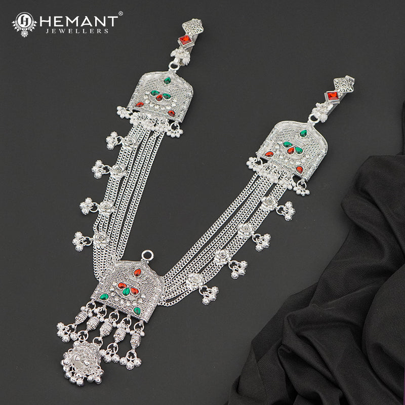 Traditional Oxidized Silver-Tone Floral Design Mekhala – Bridal Waist Ornament – 4188