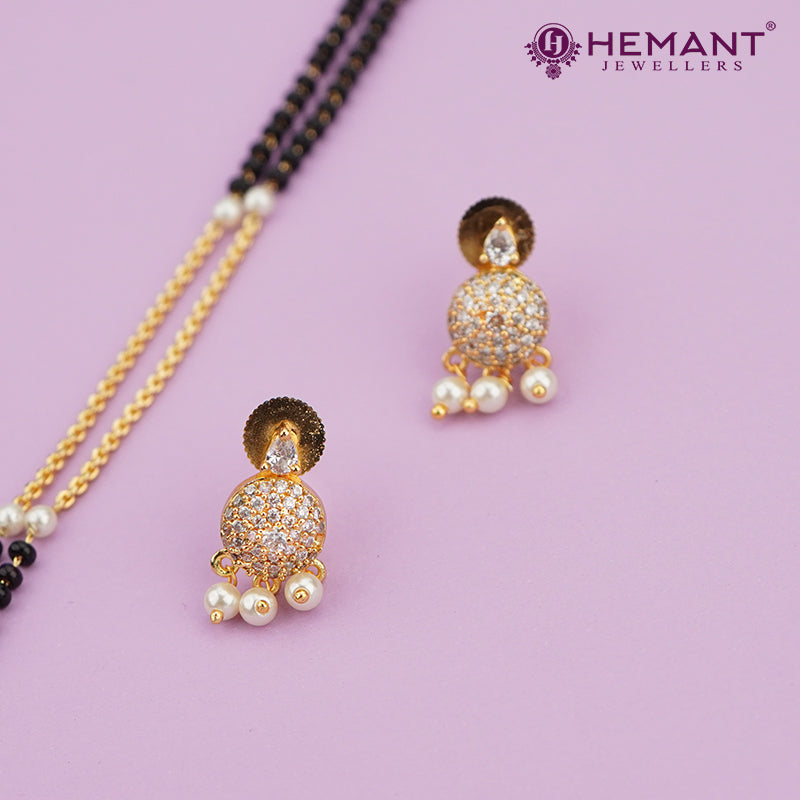 Gold-Plated Beaded Mangalsutra with Matching Earrings 4227