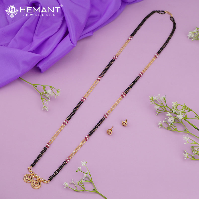 Gold-Plated Beaded Mangalsutra with Matching Earrings 4229