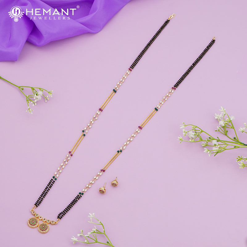 Gold-Plated Beaded Mangalsutra with Matching Earrings