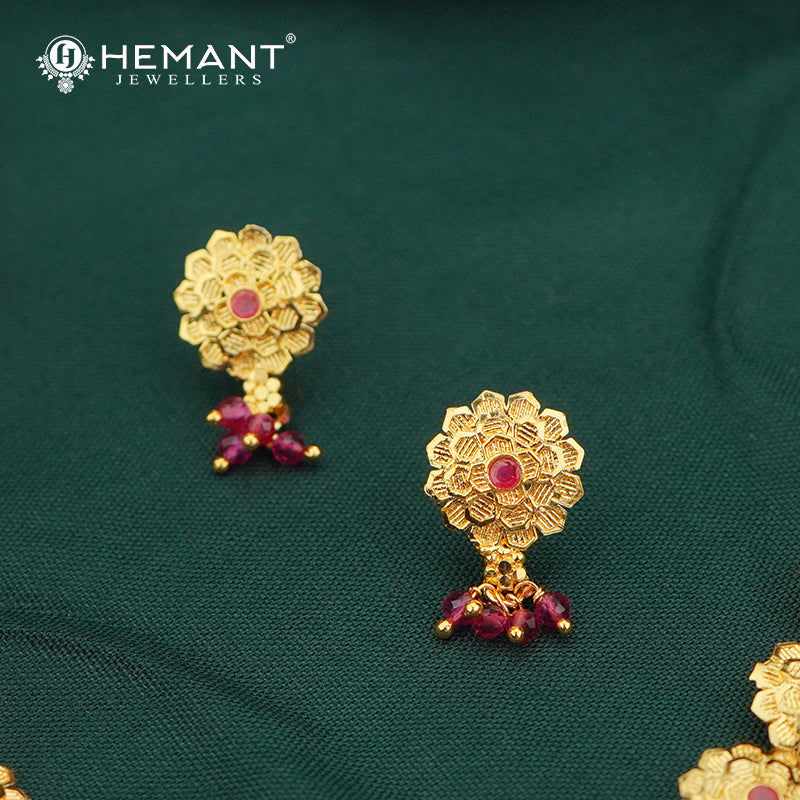 Floral Motif Gold-Finish Necklace Set with Earrings - 4241
