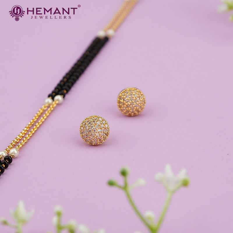 Gold-Plated Beaded Mangalsutra with Matching Earrings 4248
