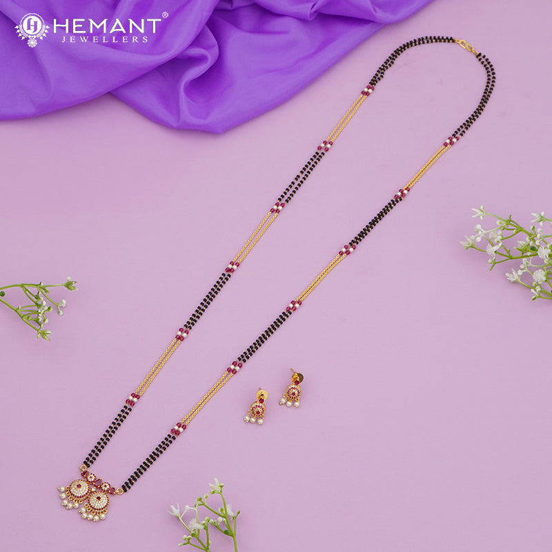 Gold-Plated Beaded Mangalsutra with Matching Earrings 4259