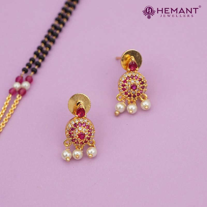 Gold-Plated Beaded Mangalsutra with Matching Earrings 4259