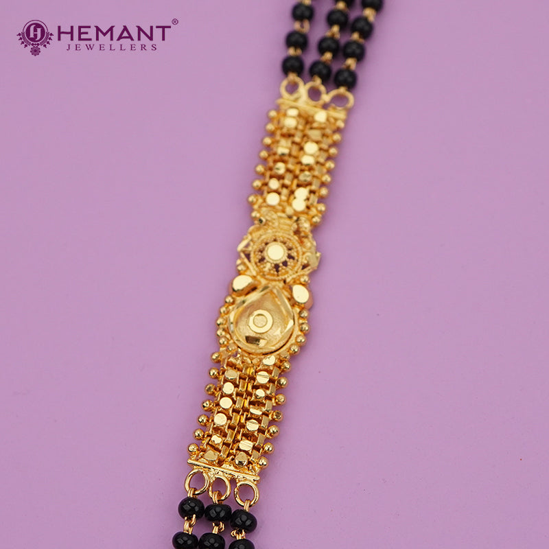 Micro Gold-Plated Multi-Strand Mangalsutra with Wati/Vati Pendant – Black & Gold Beaded Design - 4311
