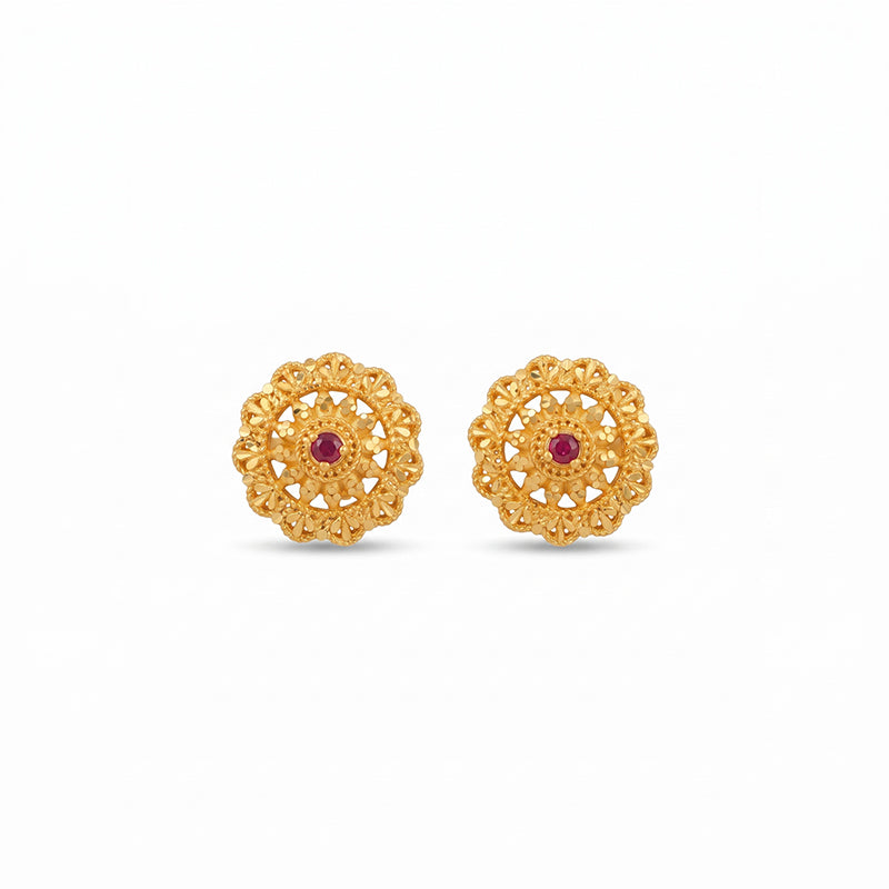 Intricate Filigree Design Gold Plated Stud Earrings - 4325