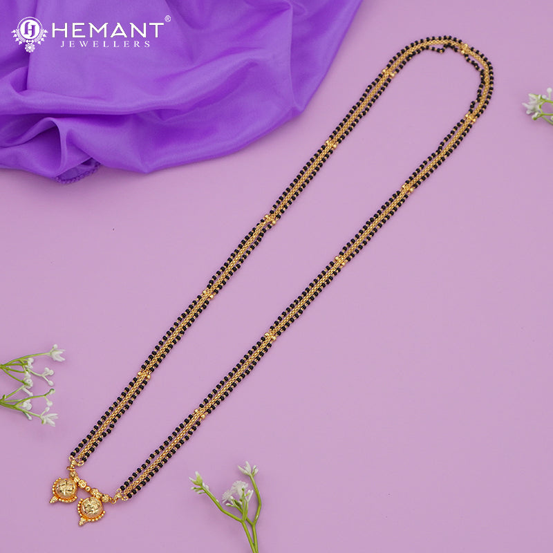 Gold-Plated Multi-Strand Mangalsutra with Wati/Vati Pendant – Black & Gold Beaded Design 4206-4389