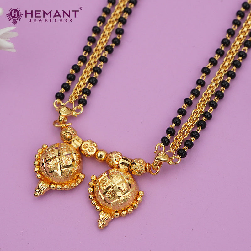 Gold-Plated Multi-Strand Mangalsutra with Wati/Vati Pendant – Black & Gold Beaded Design 4206-4389