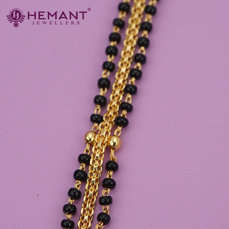 Gold-Plated Multi-Strand Mangalsutra with Wati/Vati Pendant – Black & Gold Beaded Design 4206-4389