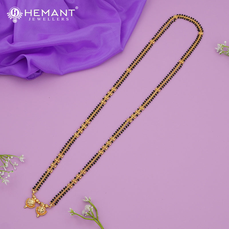 Micro Gold-Plated Multi-Strand Mangalsutra with Wati/Vati Pendant – Black & Gold Beaded Design 4930-91
