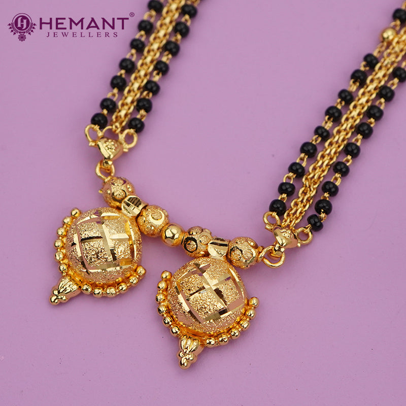 Micro Gold-Plated Multi-Strand Mangalsutra with Wati/Vati Pendant – Black & Gold Beaded Design 4930-91