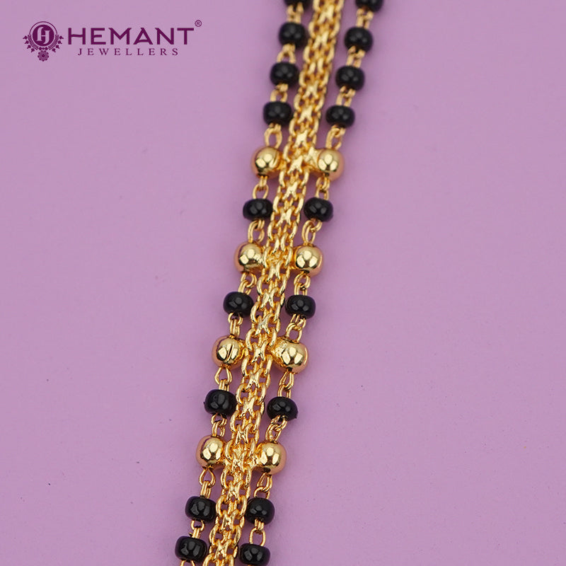 Micro Gold-Plated Multi-Strand Mangalsutra with Wati/Vati Pendant – Black & Gold Beaded Design 4930-91