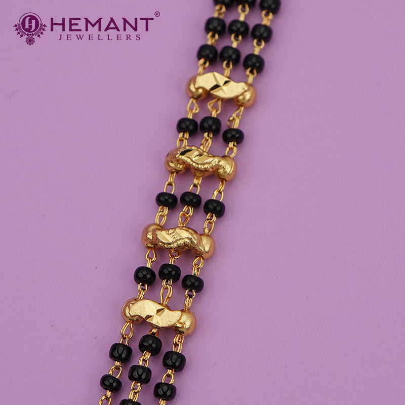 Micro Gold-Plated Multi-Strand Mangalsutra with Wati/Vati Pendant – Black & Gold Beaded Design 4392-93