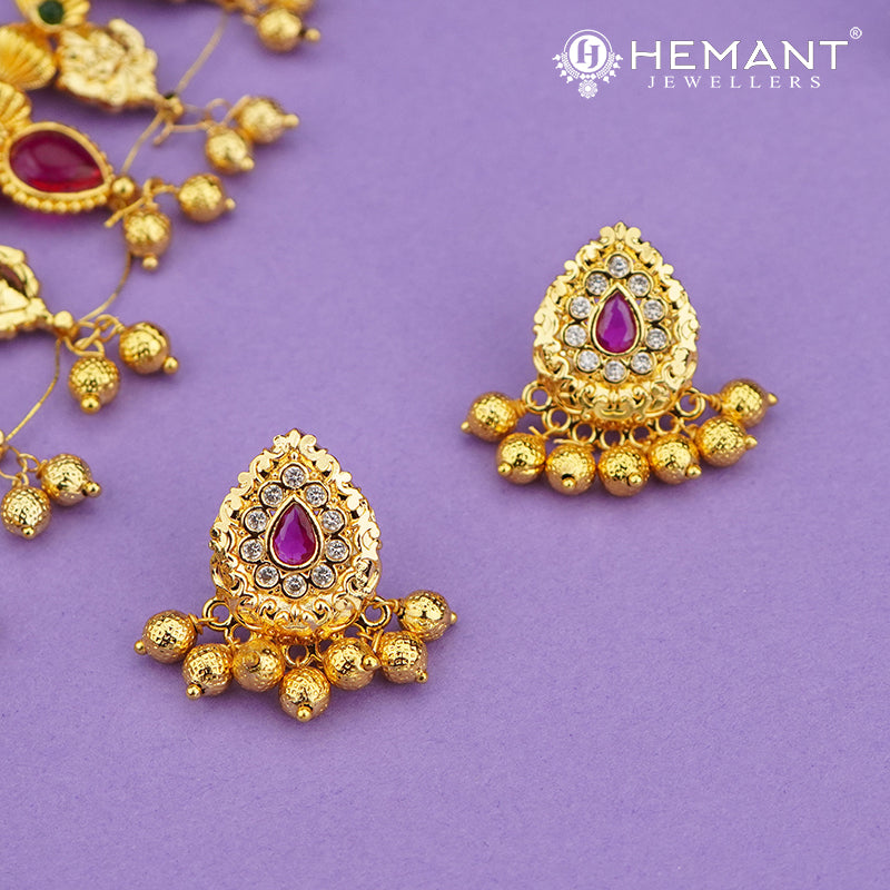Traditional Maharashtrian Kolhapuri Saaj Jav 2 Panadi 12 Pan with Taas Pendant RG (with Earrings)
