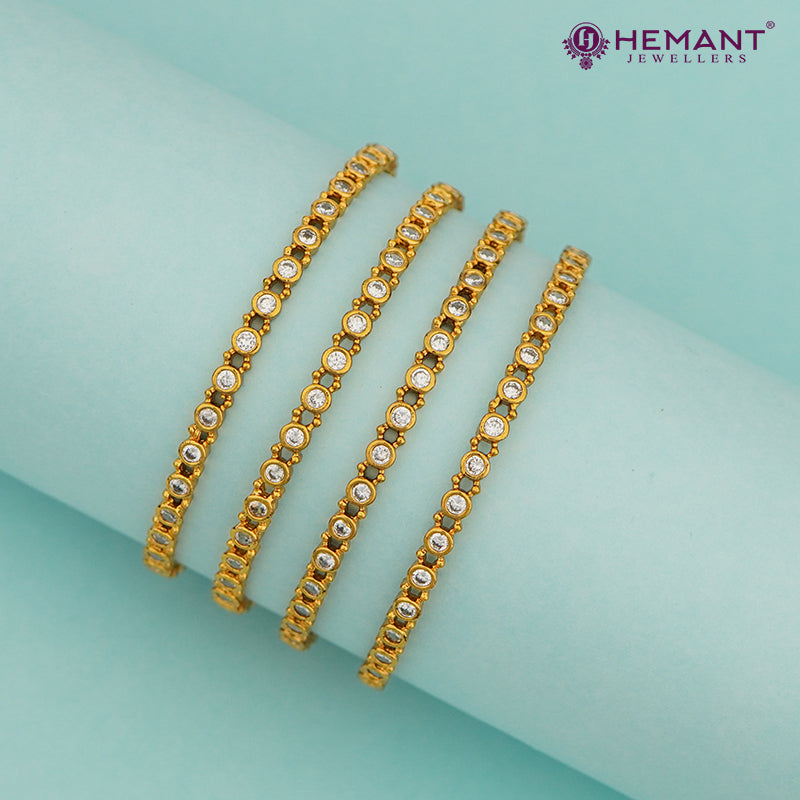 Antique Finish Bangles with Classic CZ White Stone –  4458-4460 ( 4 Pc Set / 2 Pair)