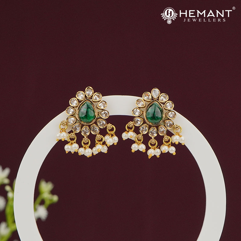 Antique Stone Stud Earrings with Pearl Drops – 4495-97