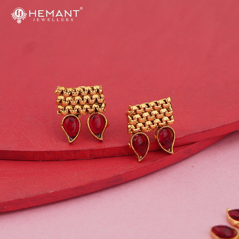 Mesh-Pattern Gold Finish Necklace Set with Stone Drops 4558-61