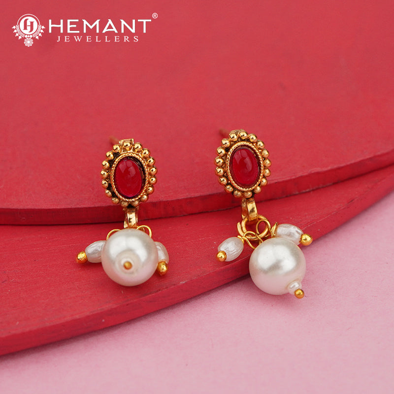 Oval Stone Linked Necklace Set with Pearl Drop 4566-67