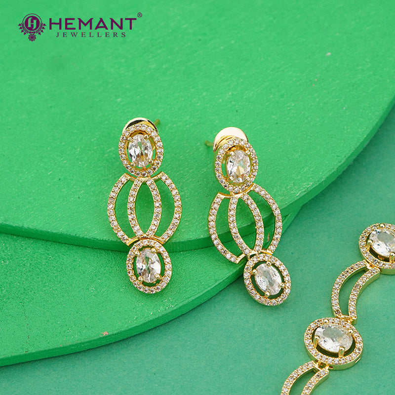 Elegant White Stone Linked Oval Necklace Set with Earrings – 4603
