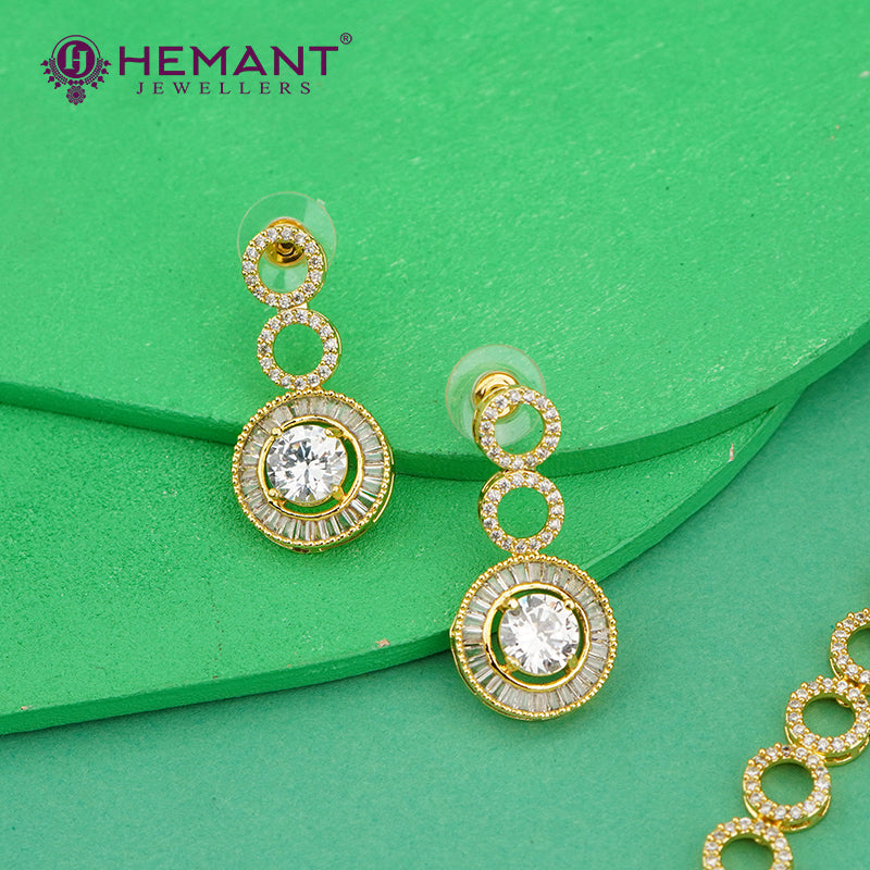 Elegant Circle Motif AD Necklace Set with Triple Centerpiece – 4625