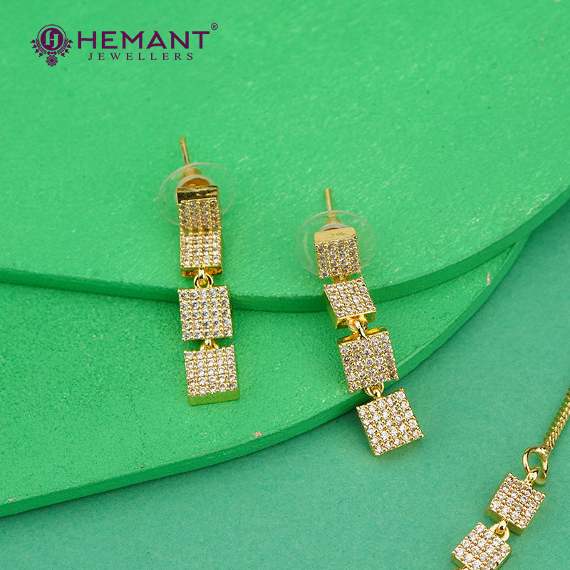Sparkling Rectangular Link Necklace Set – 4626
