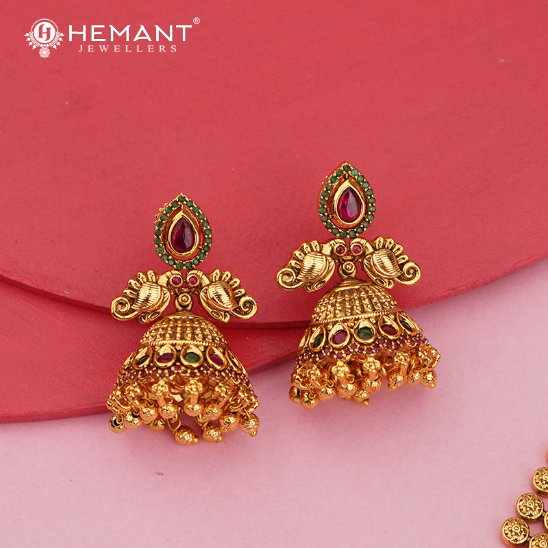 Antique Temple Necklace Set with Laxmi Pendant & Jhumka Earrings – 4654