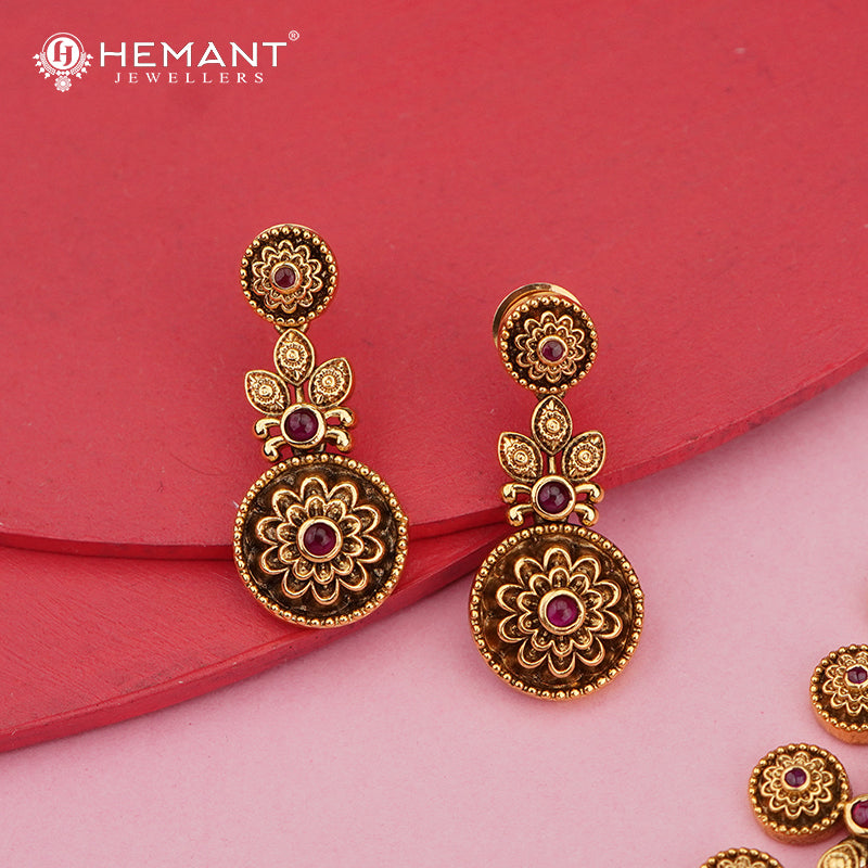 Antique Coin Motif Long Necklace Set with Earrings – 4655