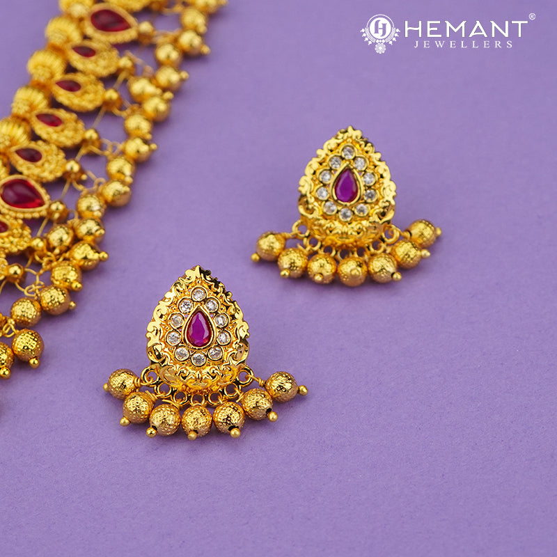Traditional Maharashtrian Kolhapuri Saaj Jav 30 Stone Paan with Taas Pendant RG (with Earrings)