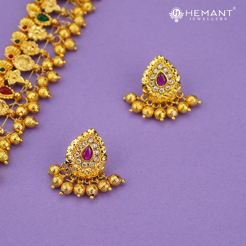 Traditional Maharashtrian Kolhapuri Saaj Jav 6 Panadi 38 Pan with Taas Pendant RG (with Earrings)